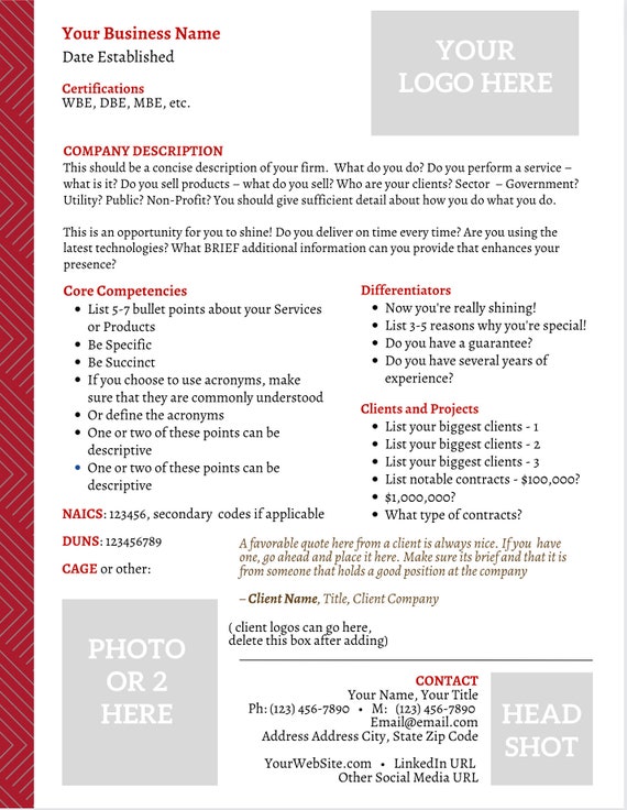 Capabilities Statement Red Themed Template in Canva Etsy Capabilities Statement Red Themed Template in Canva Etsy
