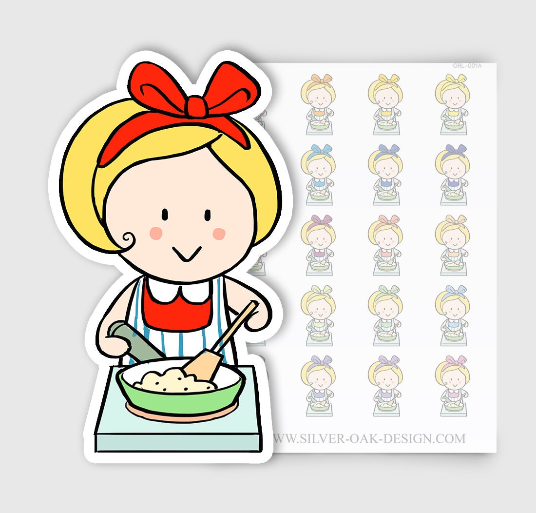 Little Ruby Baking Cooking Custom Hair Character Planner Stickers GRL-002-B