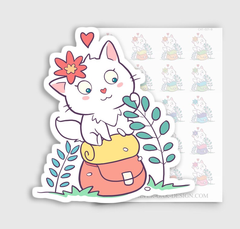CAT-021-B Bella Kitty Cat Kawaii Camping  Hiking Planner Stickers