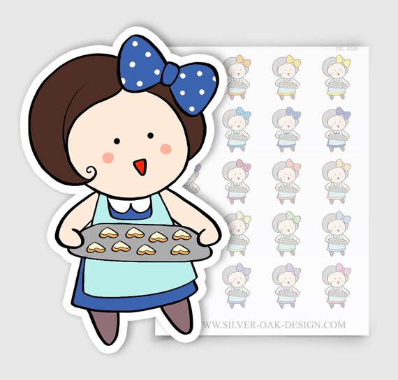 Little Ruby Baking Cooking Custom Hair Character Planner Stickers GRL-002-B