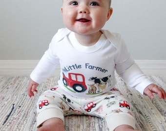 Organic Baby Clothes, Little Farmer, Organic Baby Wear, Farm Animal Baby Outfit, Coming Home Baby, Farm Animal Baby Leggings, Gender Neutral