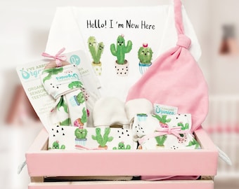 Organic Baby Girl Gift Basket: Cactus Clothes, Personalized Crate