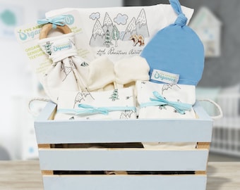 Baby Boy Gift Basket, Organic Baby Clothes, Personalize Baby's Name, Baby Shower Gift, Organic Baby Gift Basket, Little Adventures Await