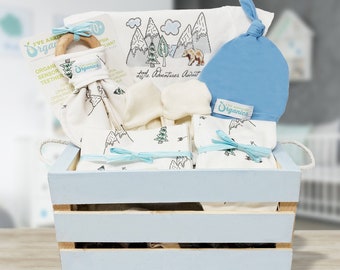 Baby Boy Gift Basket, Organic Baby Clothes, Personalize Baby's Name, Baby Shower Gift, Organic Baby Gift Basket, Little Adventures Await