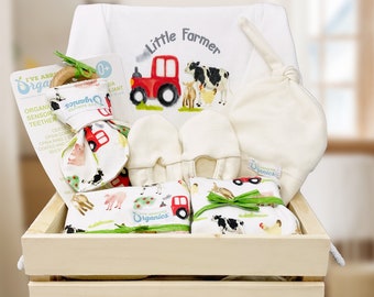 Organic Baby Gift Basket, Organic Baby Clothes, Farm Animals Baby outfit, Baby Shower Gift, Little Farmer, Hospital Gift, Gender Neutral