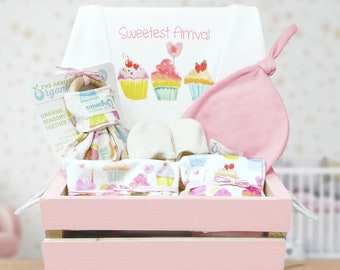 Baby Girl Gift Basket, Cupcakes Hearts and Sweets Baby Clothes, Organic Baby Shower Clothes, Cupcake Baby Shower Gift, Newborn Baby Outfit