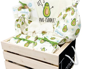 Gender Neutral Baby Gift Basket, Organic Baby Clothes, Avocado Outfit, Avocuddle, Baby Shower Gift, Personalized Baby Gift Basket