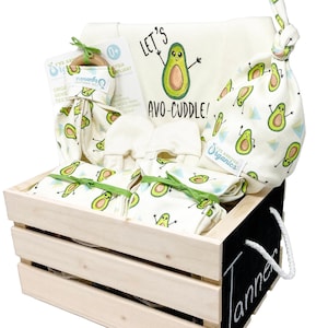 Gender Neutral Baby Gift Basket, Organic Baby Clothes, Avocado Outfit, Avocuddle, Baby Shower Gift, Personalized Baby Gift Basket