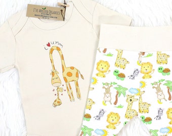 Organic Baby Outfit: Giraffe Bodysuit & Safari Leggings