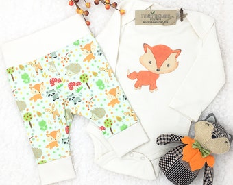 Organic Baby Clothes, Baby Fox Leggings, Organic Baby Outfit, Woodland Fox, Organic Baby Gift, Fox Baby Outfit, Gender Neutral