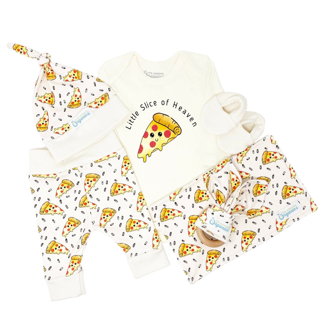 Organic Cotton Baby Clothes Gift Set: Pizza Outfit, Unisex Newborn Clothing 