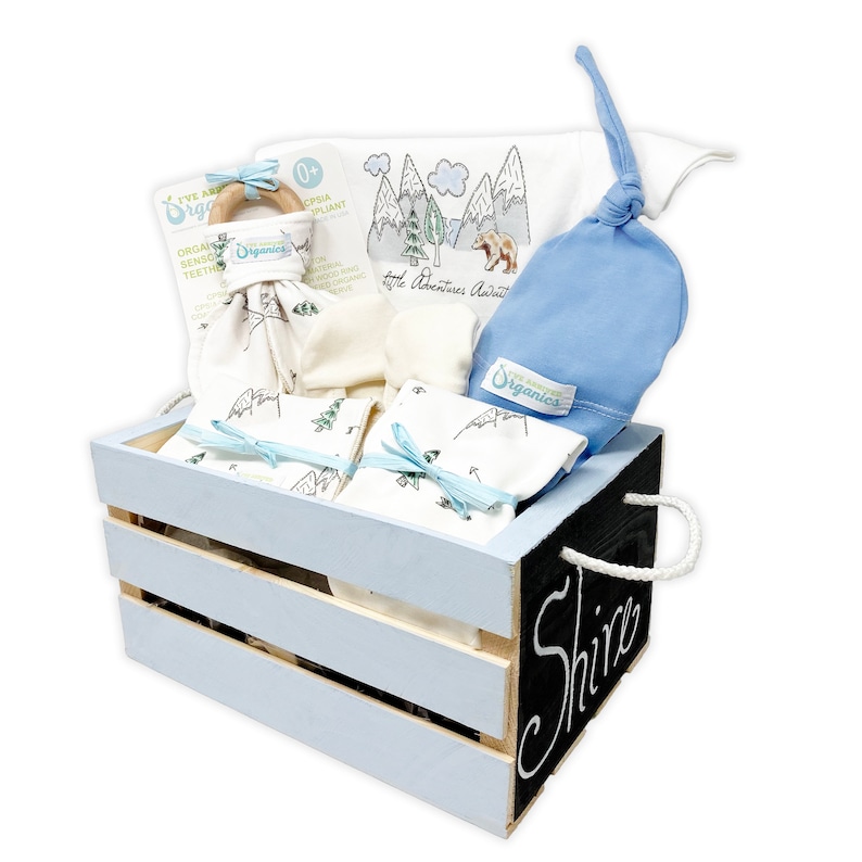 Baby Boy Gift Basket, Organic Baby Clothes, Personalize Baby's Name, Baby Shower Gift, Organic Baby Gift Basket, Little Adventures Await image 2