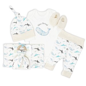 Newborn Baby 3-Piece Outfit – Free Whales Design (Yellow & Grey)