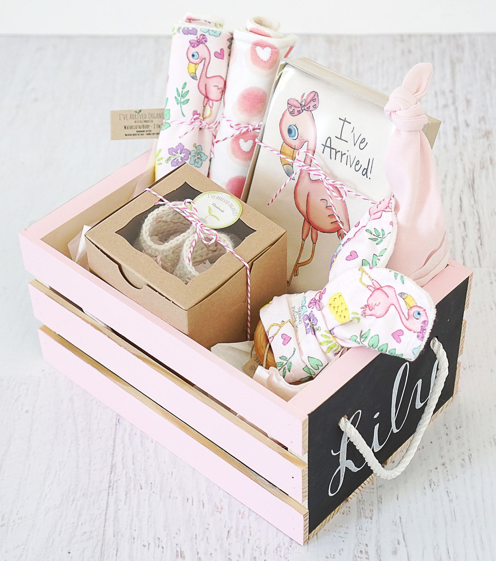 Baby Girl Gift Basket Organic Baby Clothes I've Arrived Etsy