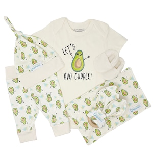 Organic Baby Clothes, Gender Neutral Baby Gift, Avocado, Baby Shower Gift Box, Let&#39;s Avo-Cuddle, Hospital Care Package, Newborn Clothing