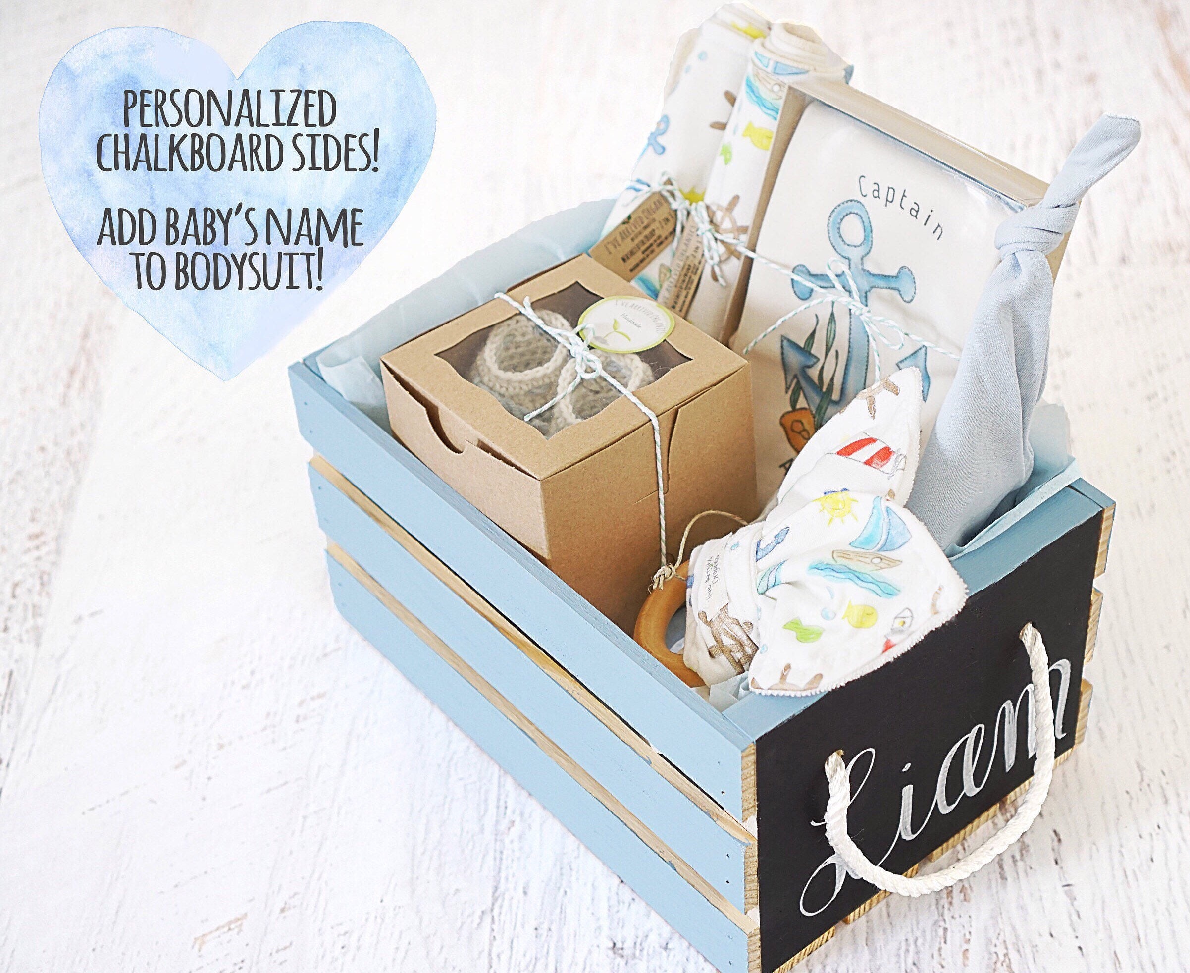 Baby Boy Gift Basket Personalize Baby Name Organic Baby Gift Etsy