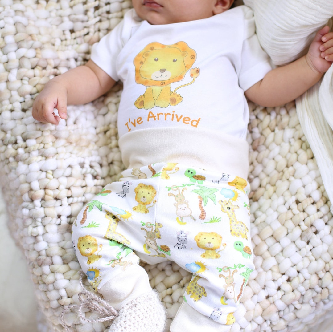 Organic Baby Boy Clothes, Organic Handmade Set, Friendly Lion Safari