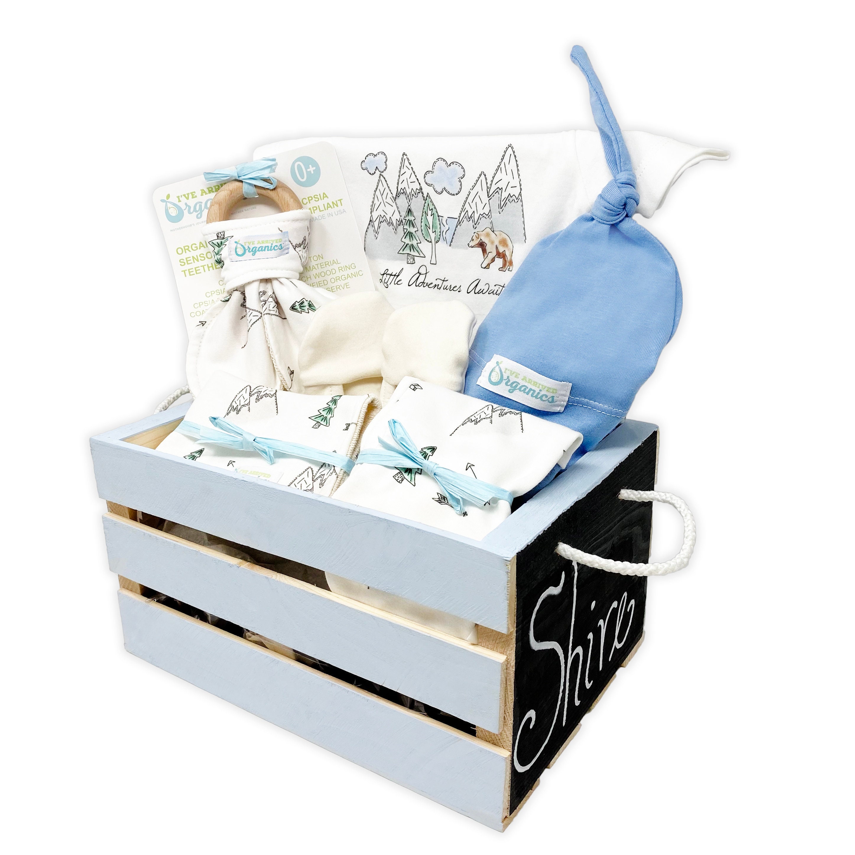 Personalized Organic Baby Boy Gift Basket: Little Adventures Await