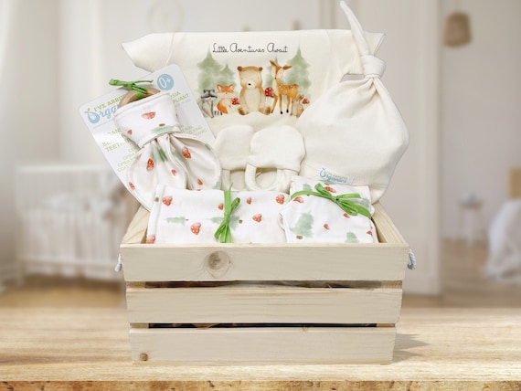 Cesta orgánica del regalo del bebé para el niño - regalo orgánico del bebé  recién nacido