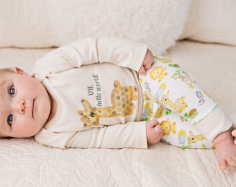 Organic Baby Outfit: Giraffe Safari Bodysuit & Leggings