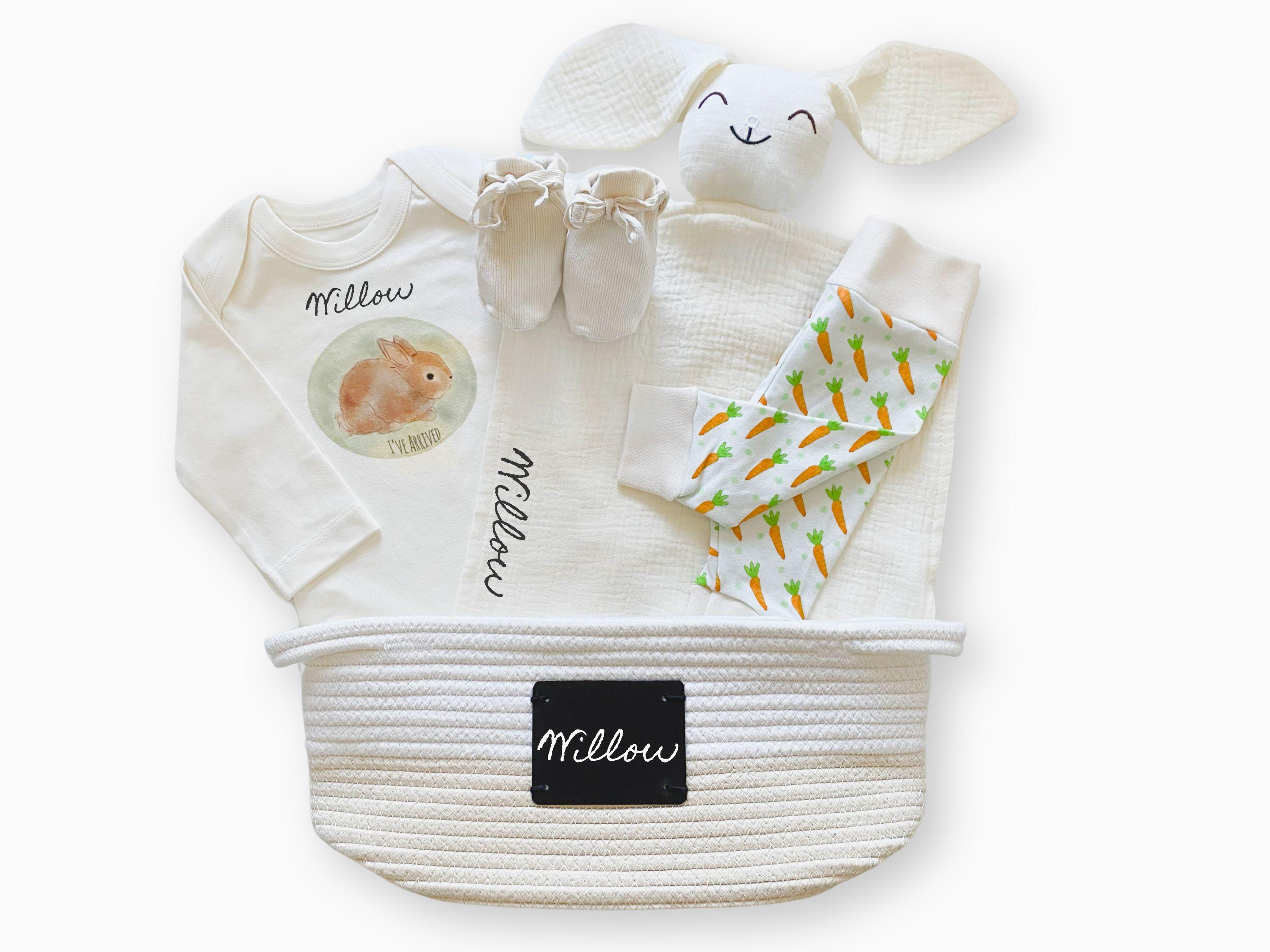 Organic Gender Neutral Baby Gift Basket, Bunny Carrot Theme, Eco ...