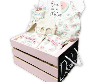 Baby Girl Gift Basket, Organic Baby Clothes, Watermelon Baby Clothes, Watermelon Baby Shower, Personalized Crate, One in A Melon