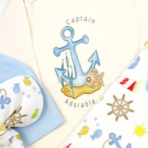 Nautical Baby Clothing, Organic Baby Boy Clothes, Anchor Baby Oufit, Captain Adorable Baby Clothes, Nautical Baby Shower, Coming Home Baby