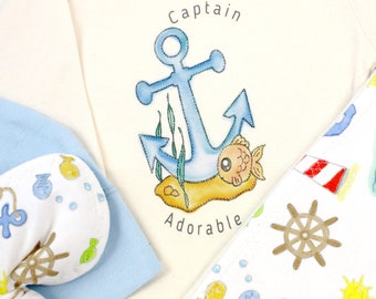 Nautische Babykleidung, Bio-Baby-Kleidung, Anker-Baby-Outfit, Kapitän Adorable Baby-Kleidung, Nautische Baby-Dusche, Nach Hause kommen Baby