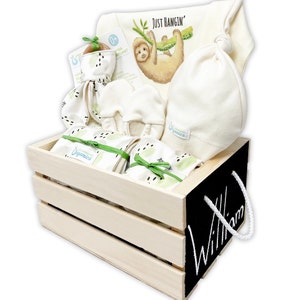 Organic Baby Gift Basket, Sloth Baby Clothes, Organic Sloth Baby Gift, Baby Shower Gift, Just Hangin&#39; Sloth, Hospital Gift, Gender Neutral