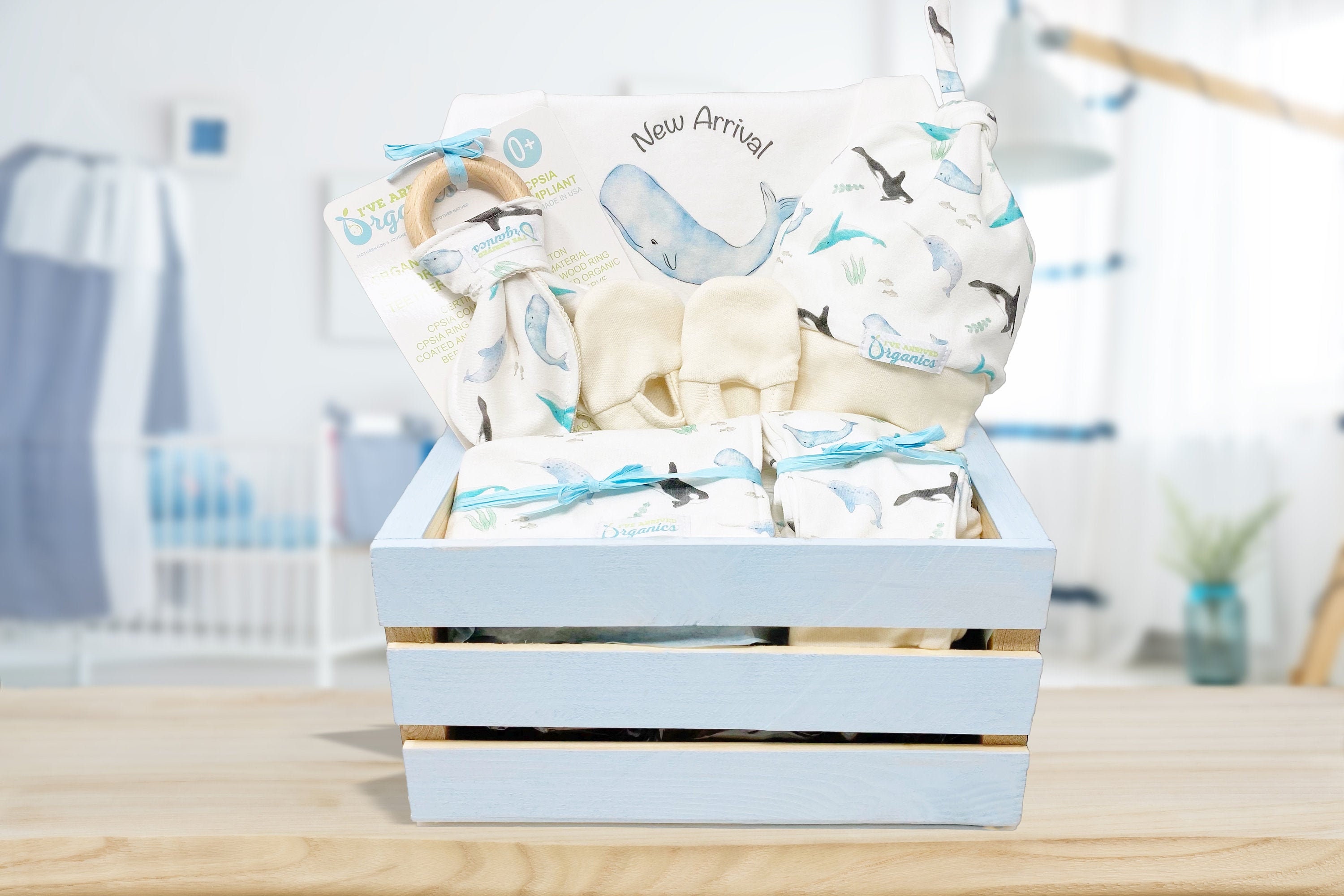 Baby Gift Basket Nautical Whale Theme Welcome Baby Gift Organic