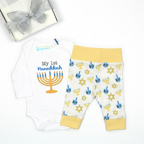 My First Hanukkah Baby Outfit, Organic Baby Clothes, Hanukkah Baby Outfit, Holiday Baby Outfit, Baby Menorah Outfit, Gender Neutral Baby