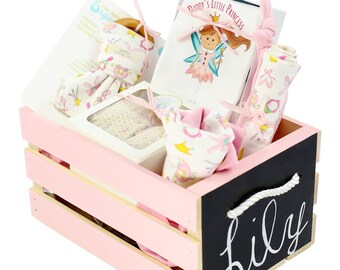 Personalisierter Bio-Baby-Geschenkkorb für Mädchen: Prinzessinnen-Outfit