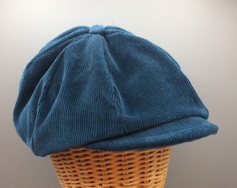 Teal Corduroy Newsboy Cap: Adjustable Cotton Lined Hat