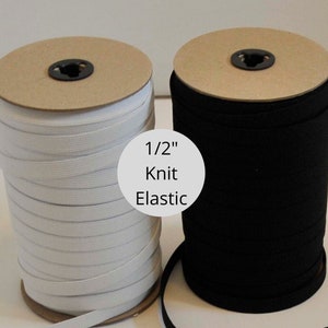 1/2" KNIT elastic, white or black knit elastic sold By The Yard, half inch knitted elastic is great for waistbands and apparel