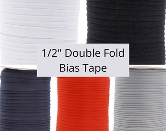 1/2" double fold bias tape, half inch bias tape, trim By The Yard, white black navy red grey pink purple green yellow brown