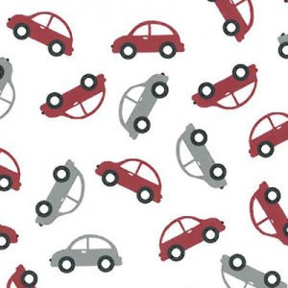 Red and Grey Car print fabric by the yard crimson and silver Etsy