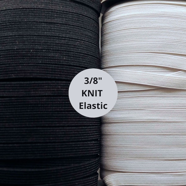 3/8" KNIT elastic, white or black knit elastic sold By The Yard, 9mm knitted elastic is great for sewing, apparel, crafts projects