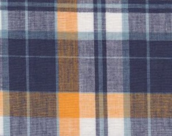 Blue and yellow Madras Plaid Fabric by the yard/ half yard, blue white orange yellow white Fabric Finder 012 Plaid Fabric 100% cotton