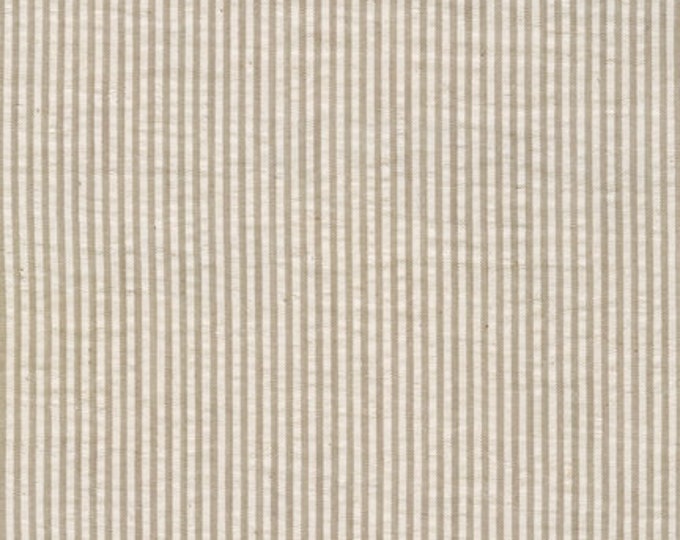 Khaki Seersucker Fabric, Robert Kaufman Fabric, Khaki and Offwhite