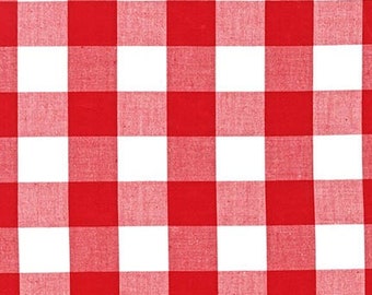 1" Red buffalo check fabric by the half yard or quarter yard, 1 inch red and white plaid Robert Kaufman Carolina Gingham 100% cotton fabric