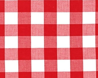 1" Red buffalo check fabric by the yard, 1 inch red and white checked plaid Robert Kaufman Carolina Gingham Fabric, 100% cotton fabric