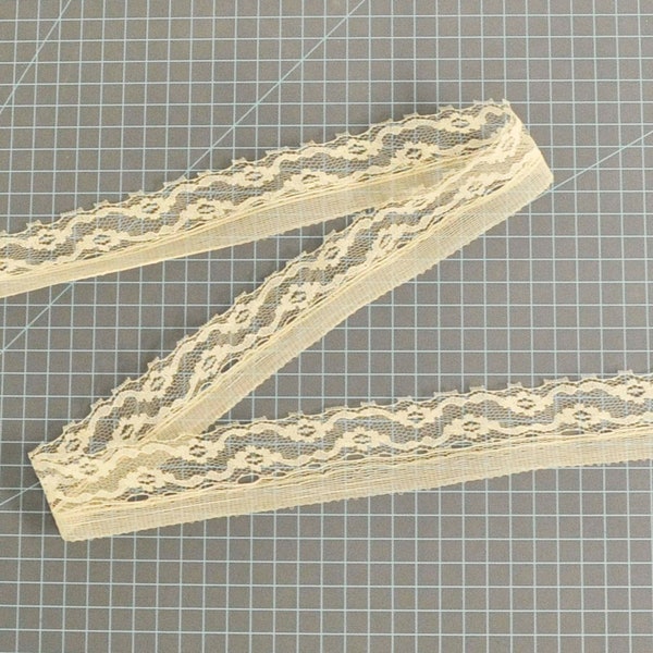 Ivory lace by the yard, 1 yard vintage cream off-white nylon scalloped lace, 2" ivory lace trim