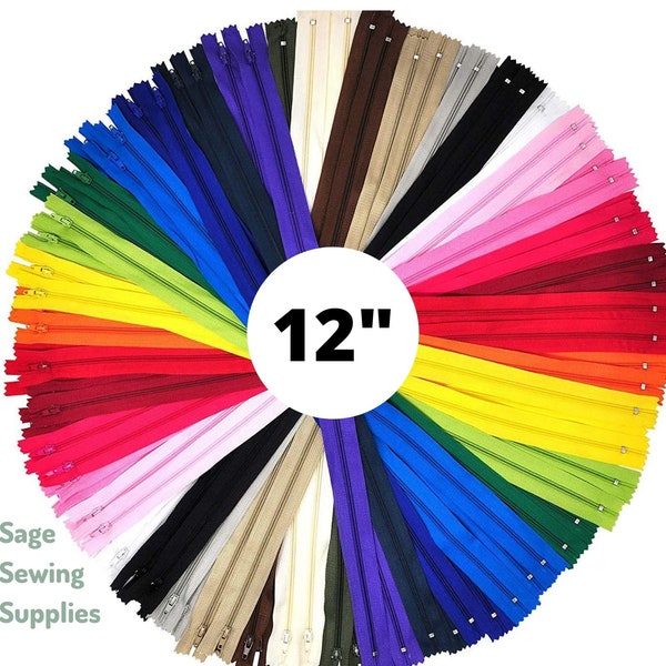 12" nylon zippers, 30cm non-separating zipper for sewing apparel, crafting and purses, many great colors, #3 zipper size