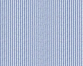 Royal Blue Seersucker Fabric, Robert Kaufman Fabric, dark blue and white cotton blend seersucker fabric by the half yard or quarter yard
