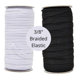 May include: Two spools of 3/8 inch braided elastic, one white and one black.