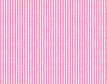 Hot Pink Seersucker Fabric, Robert Kaufman Fabric, bright pink and white cotton blend striped fabric by the half yard or quarter yard
