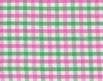 Green and Pink check Fabric by the half or quarter yard, 1/8" green and hot pink tattersall gingham plaid, Fabric Finders cotton T119
