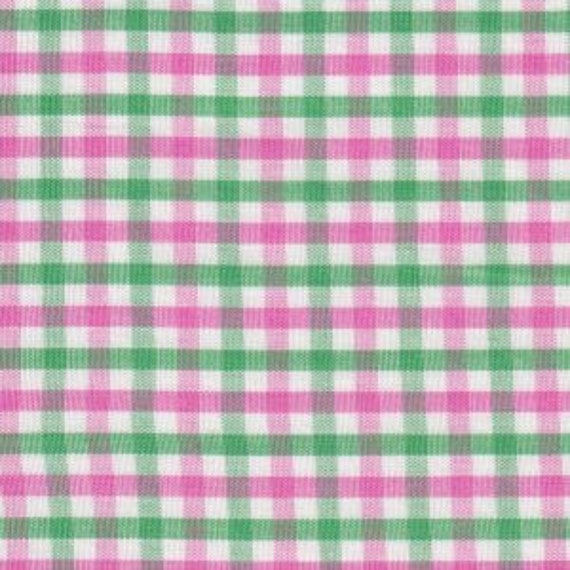 Green and Pink check Fabric by the half or quarter yard, 1/8" green and hot pink tattersall gingham plaid, Fabric Finders cotton T119