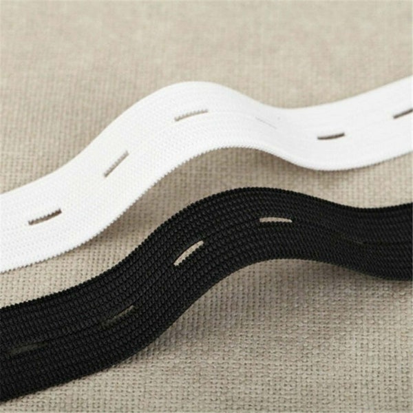 3/4 inch white buttonhole elastic, black adjustable elastic sold By The Yard, great for apparel and children's clothing