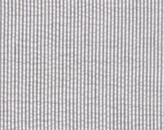 Grey Seersucker Fabric, Robert Kaufman Fabric, Gray and white striped seersucker, cotton blend seersucker